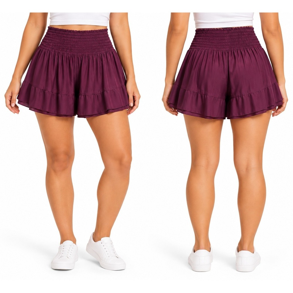 Natural Life Purple High Rise Smocked Pull-On Shorts Womens Size Large XL Resort